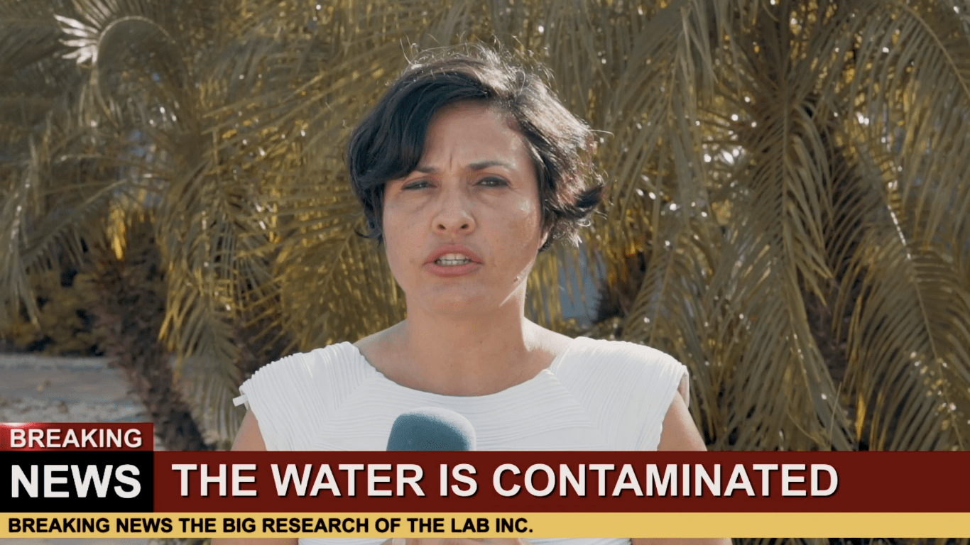 tan female news reporter-playing-with-fire-48hr-short-film-aruba-scene